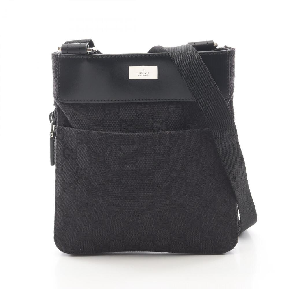 Gucci Abbey GG Canvas Leather Shoulder Bag Black